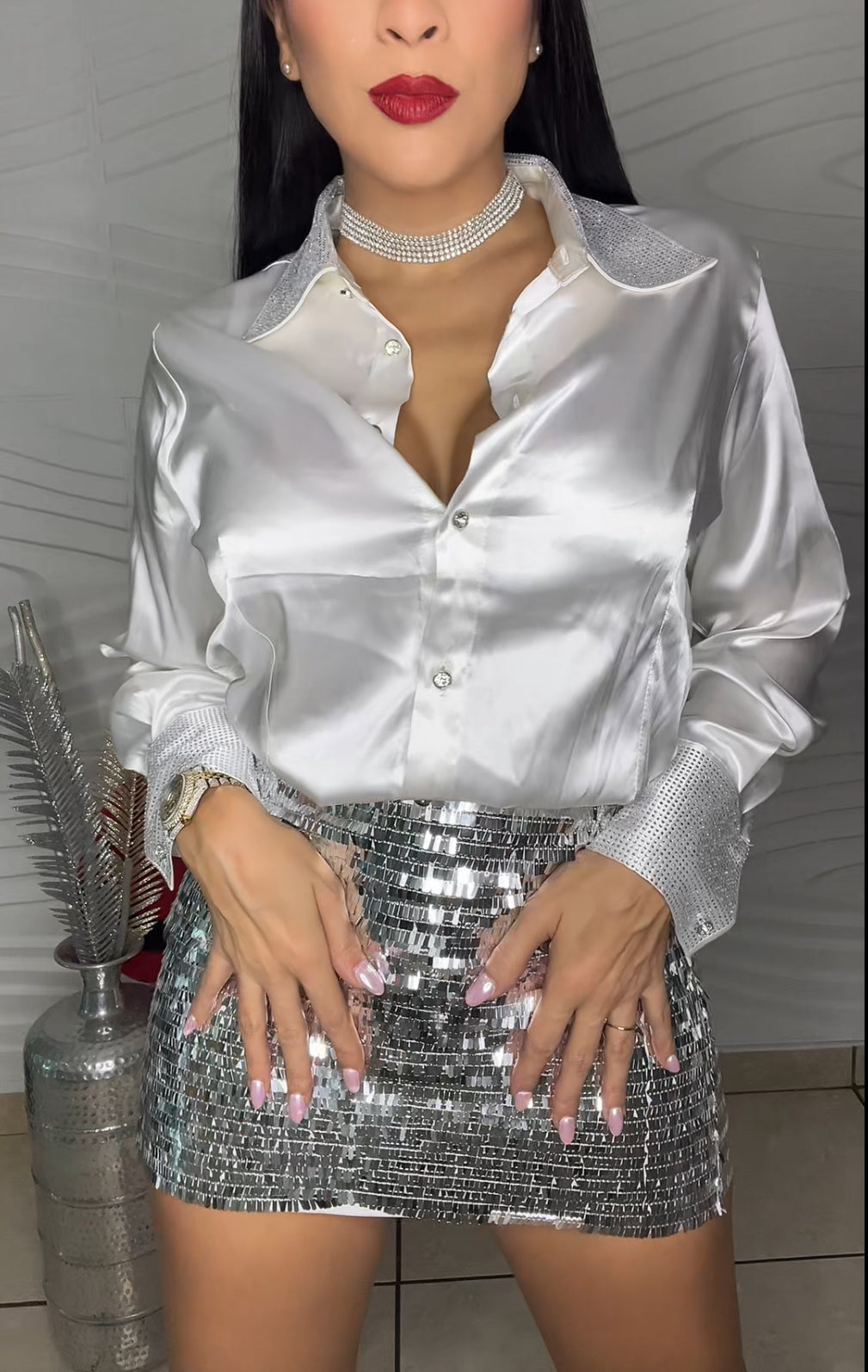 Sequin Metallic mini skirt