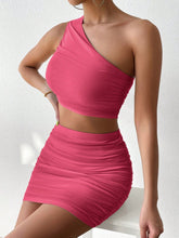 Cargar imagen en el visor de la galería, Ruched Single Shoulder Top and Skirt Set
