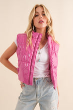 Cargar imagen en el visor de la galería, Gloss Shiny PU Quilted Puffer Zip Up Crop Vest
