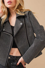 Cargar imagen en el visor de la galería, Crystal Studded Stretch Zip Up Moto Jacket
