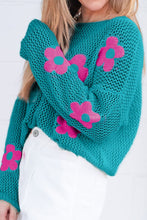 Load image into Gallery viewer, Flower Boat Neck Long Sleeve Knit Cover Up
