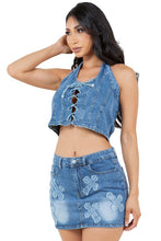 Cargar imagen en el visor de la galería, FASHION DENIM TWO PIECE SKIRT SET
