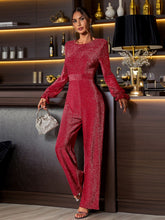 Load image into Gallery viewer, (Pre-Order) Leer Abajo / Perfee Cutout Round Neck Long Sleeve Jumpsuit
