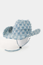 Cargar imagen en el visor de la galería, Fame Checkered Fringe Denim Cowboy Hat
