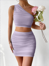 Cargar imagen en el visor de la galería, Ruched Single Shoulder Top and Skirt Set
