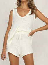 Load image into Gallery viewer, V-Neck Sleeveless Top and Drawstring Shorts Sweater Set
