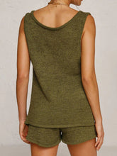 Load image into Gallery viewer, V-Neck Sleeveless Top and Drawstring Shorts Sweater Set
