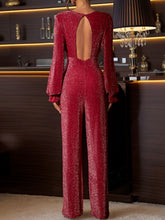 Load image into Gallery viewer, (Pre-Order) Leer Abajo / Perfee Cutout Round Neck Long Sleeve Jumpsuit
