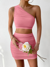 Cargar imagen en el visor de la galería, Ruched Single Shoulder Top and Skirt Set
