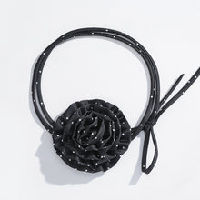 Load image into Gallery viewer, Polka Dot Camellia Flower Tie Choker Necklace
