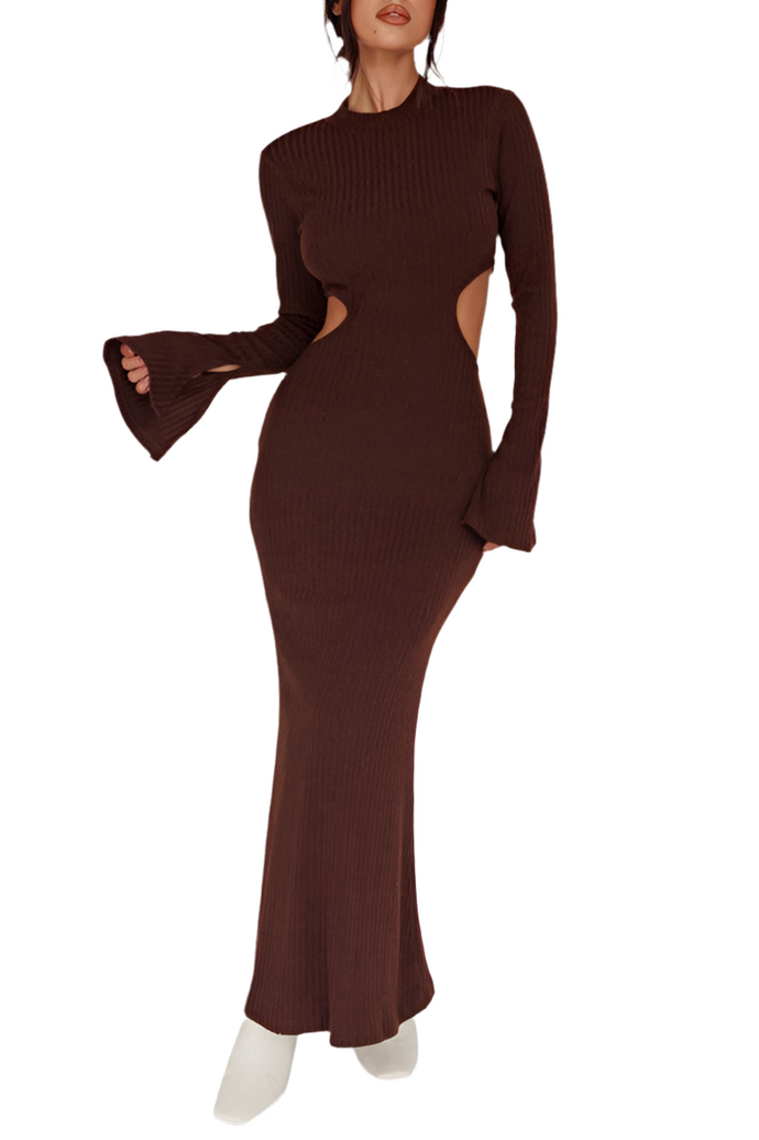 Long Sleeves with flared Cuffs Knit Maxi Dress