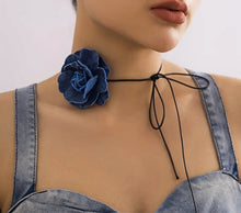 Load image into Gallery viewer, Denim Flower Choker
