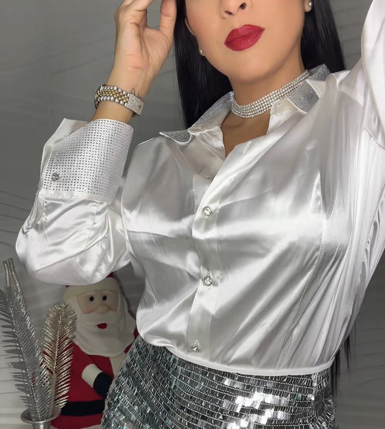 Satin Rhinestone Blouse