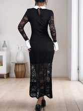 Cargar imagen en el visor de la galería, Pre-Order !! Leer abajo / Lace Contrast Collared Neck Long Sleeve Midi Dress
