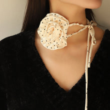 Load image into Gallery viewer, Polka Dot Camellia Flower Tie Choker Necklace
