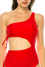 Cargar imagen en el visor de la galería, ONE PIECE SIDE LACE CUTOUT ONE SHOULDER SWIMSUIT
