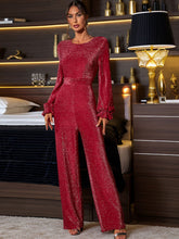 Load image into Gallery viewer, (Pre-Order) Leer Abajo / Perfee Cutout Round Neck Long Sleeve Jumpsuit
