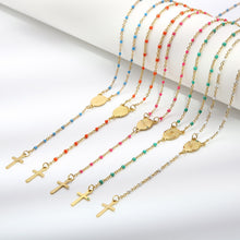 Cargar imagen en el visor de la galería, Stainless Steel Beaded Cross Necklace
